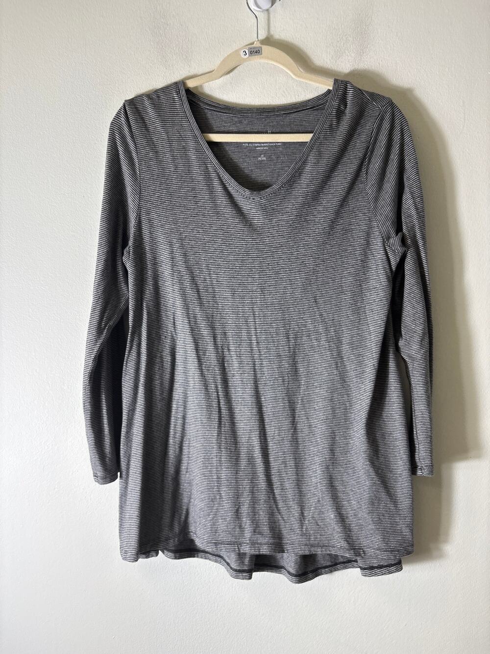 Pure J.Jill Black and Gray Stripe Long Sleeve Tee Sz MP
